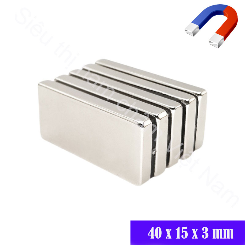 Nam châm hình chữ nhật kích thước 40x15x3mm set 2v, loại nam châm vĩnh cửu siêu lực hút