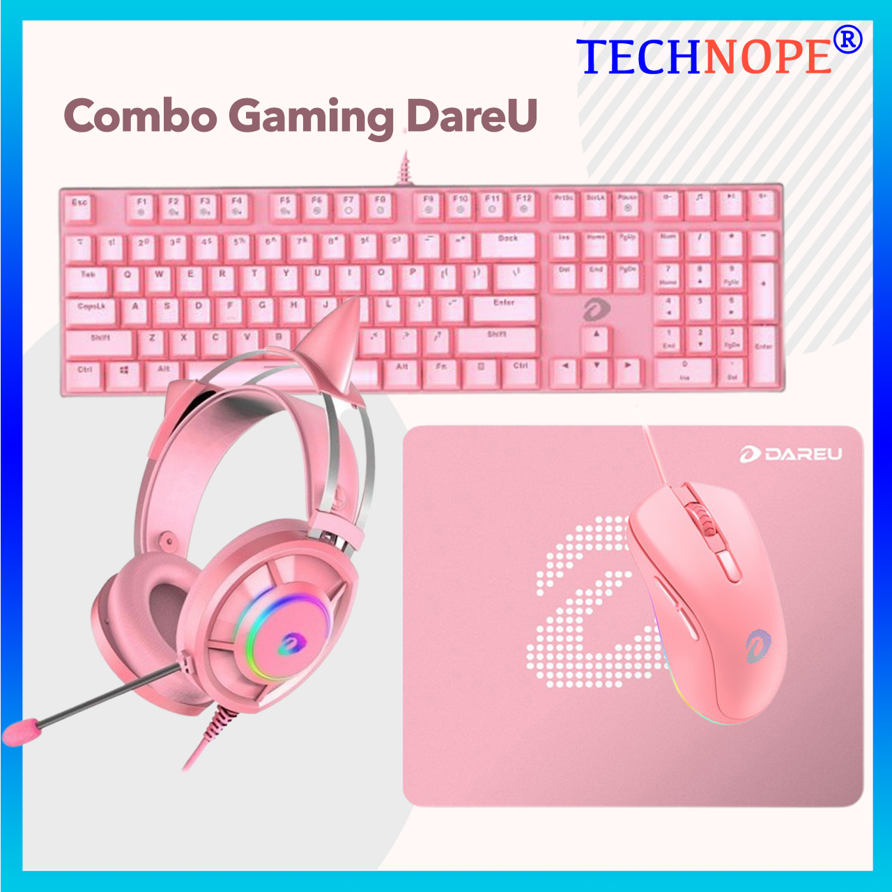 Combo Gaming Bộ Bàn Phím Dareu EK810 + Chuột Dareu EM908 + Tai Nghe Dareu EH469 - Tặng Bàn Di Dareu EPS101 Màu Hồng - Bảo Hành 2 Năm