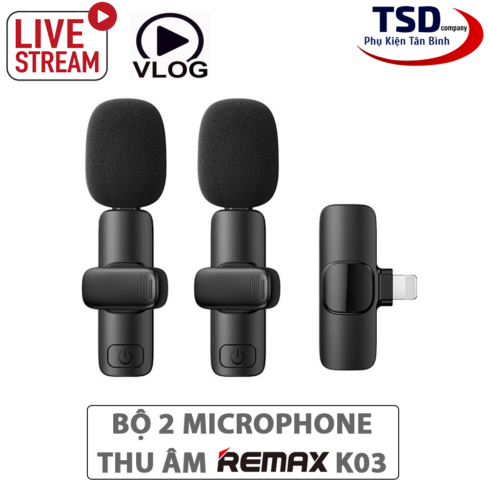 Set of 2 Microphones Remax K03 Wireless Recording Set Up Support LiveStream, Genuine Video Recording