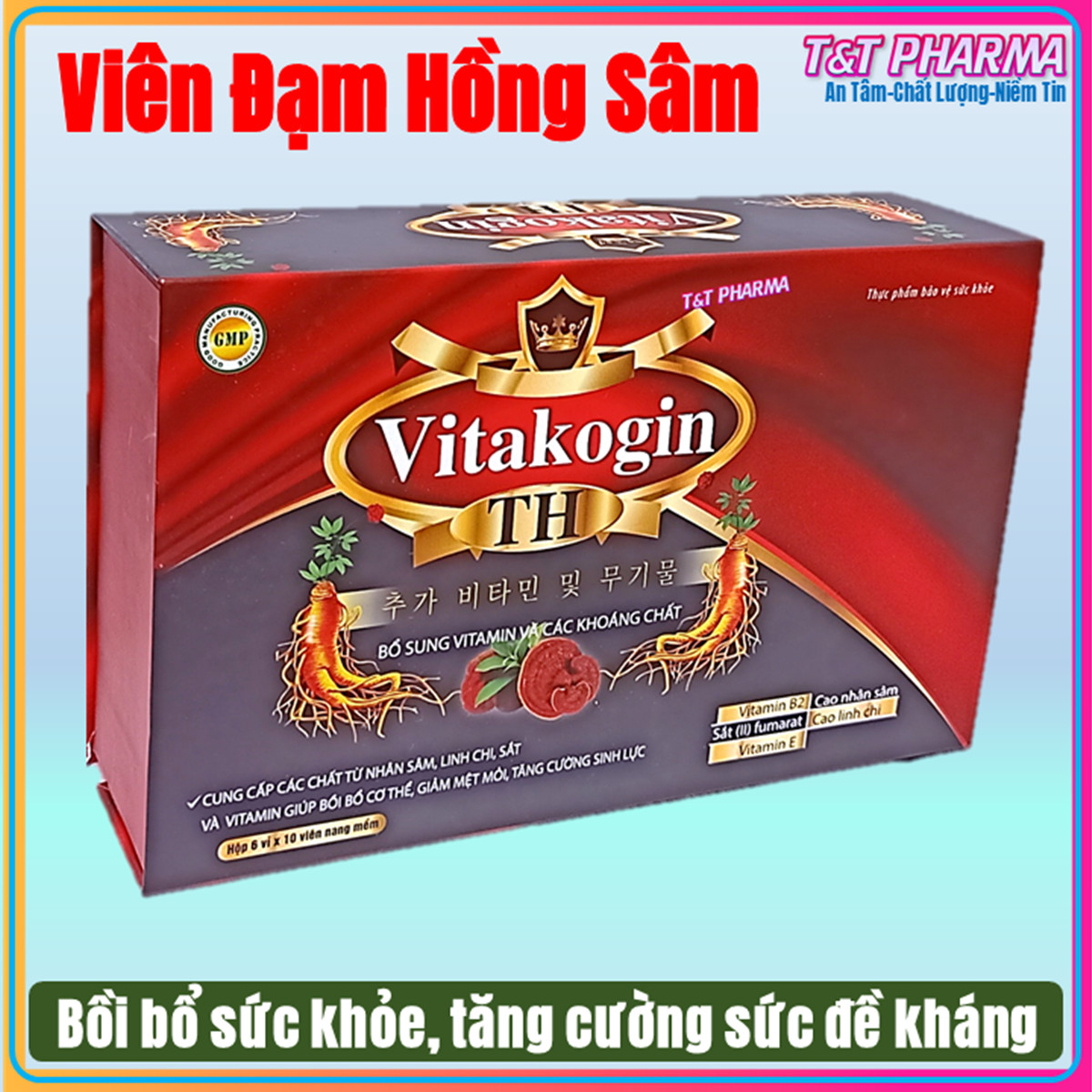 [Hộp quà biếu Nhân Sâm, Linh Chi]  VITAKOGIN TH - giúp bồi bổ cơ thể, giảm mệt mỏi, tăng cường sinh lực