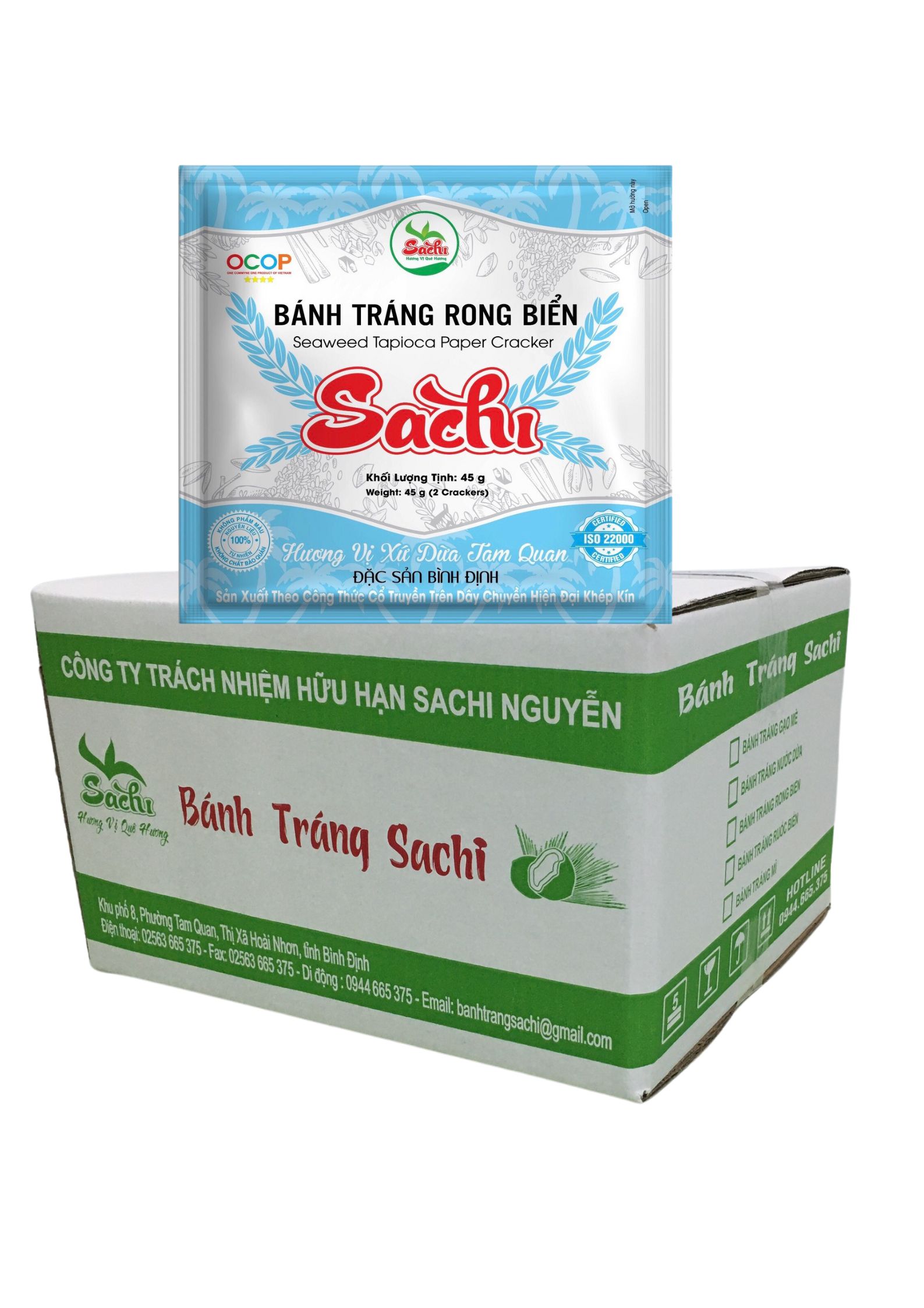 Bánh tráng rong biển nướng sẵn sachi thùng 25 gói loại 45grambánh tráng sachi