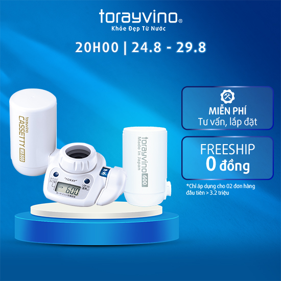 Combo Máy lọc nước tại vòi Torayvino MK204MX uống trực tiếp kèm 2 lõi lọc - Màng lọc sợi rỗng - Giữ nguyên khoáng chất