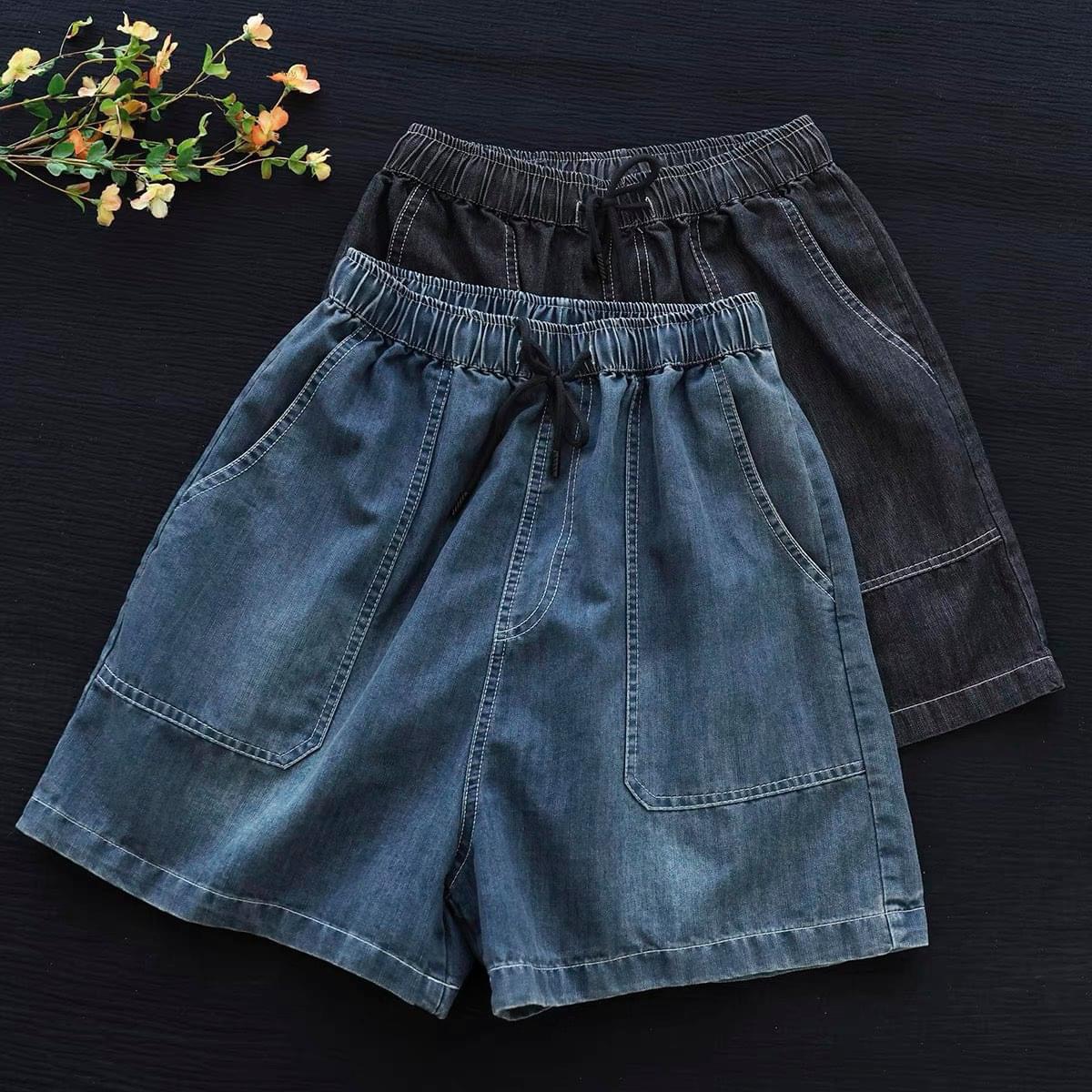 Quần short nữ vải denim túi rộng có dây rút dáng rộng - Quần Áo Huyền Anh [M12]