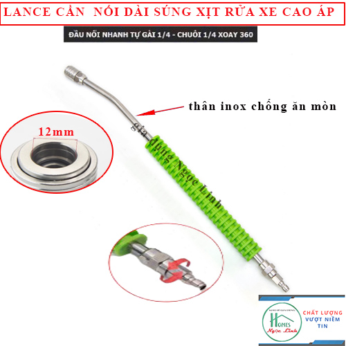 Cần nối dài vòi xịt rửa xe cao áp Đầu nối INOX tự gài chuôi nối nhanh xoay 360 độ