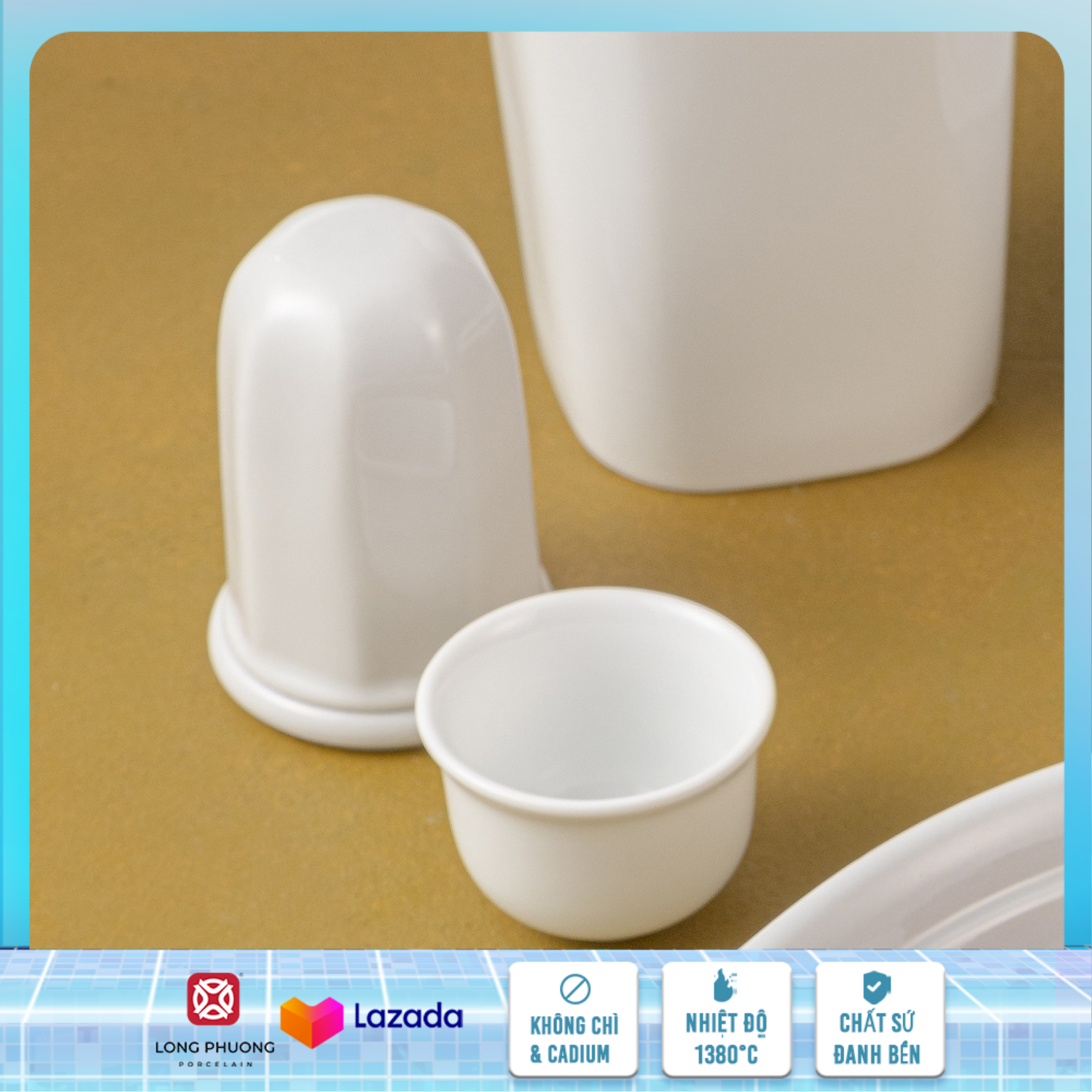 Ống đựng tăm hình lục lăng có nắp - hũ, hộp, lọ đựng tăm bằng sứ trắng Long Phương