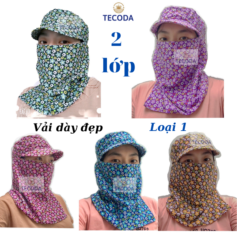Nón Khăn Trùm Đầu Ninja Chống Nắng Vải Cotton 2 Lớp Hoa Thị Tối Đủ Màu, Nón Kèm Khẩu Trang Chống Nắng Che Toàn Bộ Mặt Chống Bụ