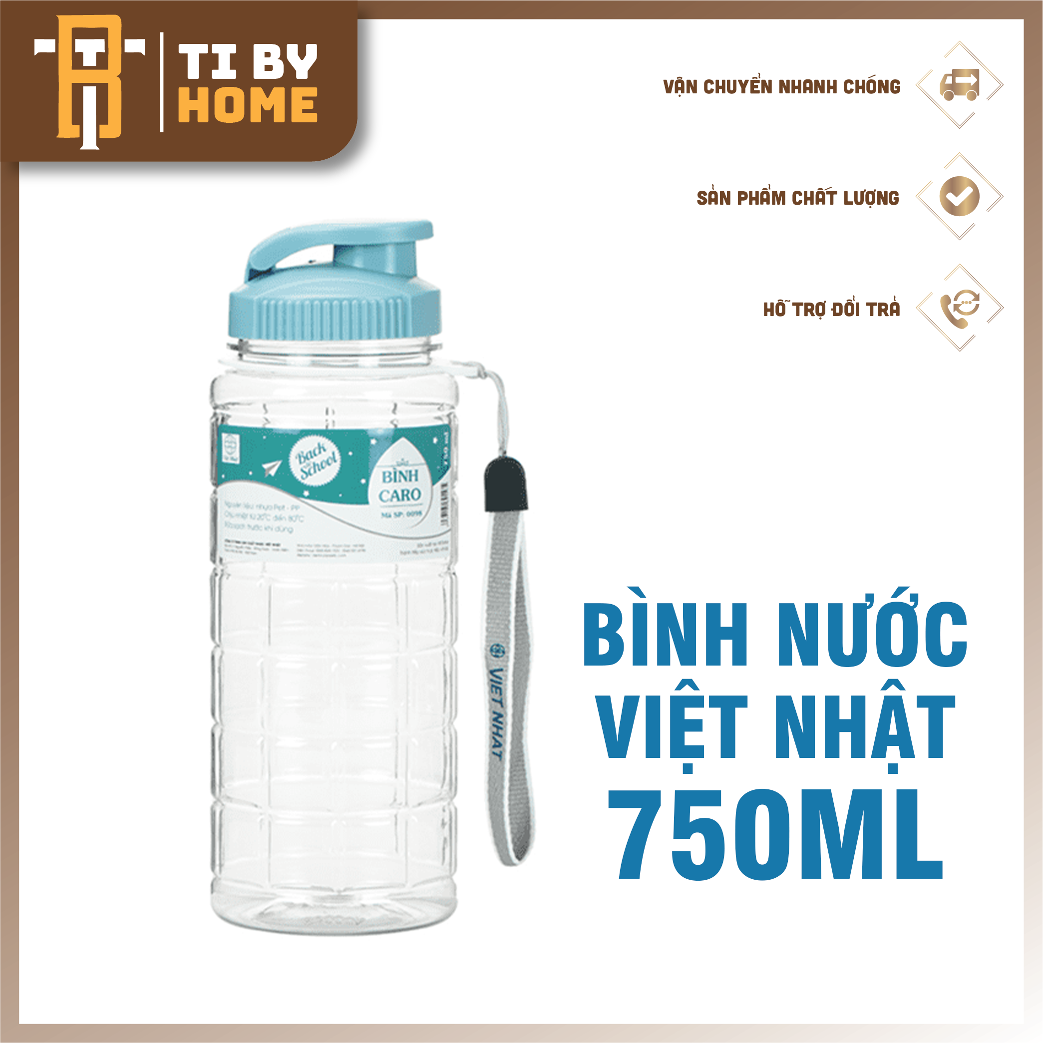 Bình nước học sinh caro 750ml việt nhật giá rẻ