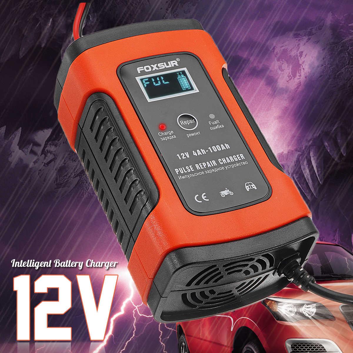 Sạc bình ắc quy 12V 100Ah Foxsur Kèm chức năng khử sunfat phục hồi bình, sạc được cả bình khô và nước thông minh tự ngắt khi đầy(Cam) bộ sạc pin ắc quy, kich dien 12v
