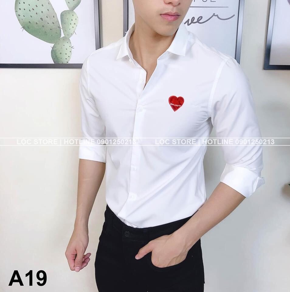 Áo sơ mi nam hoạ tiết trái tim đơn giản thời trang cực hot XM126