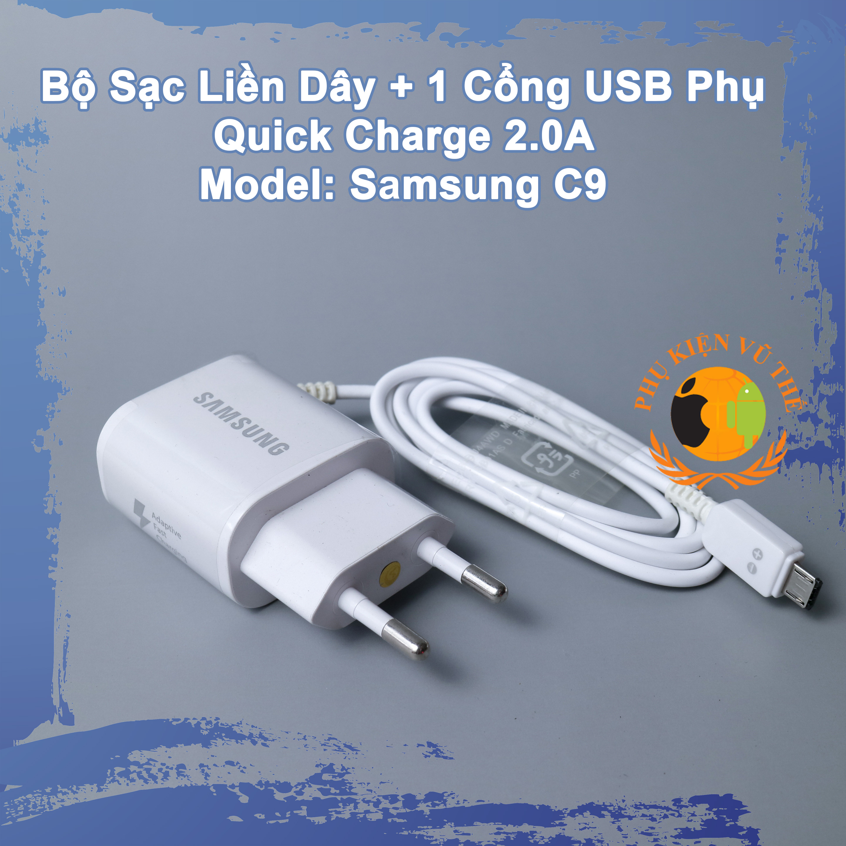 COMBO BỘ SẠC NHANH C9 LIỀN DÂY CHO SAMSUNG OPPO MICRO USB, CHUẨN SẠC NHANH 2.0A [THÊM CỔNG PHỤ USB SẠC THÊM THIẾT BỊ]