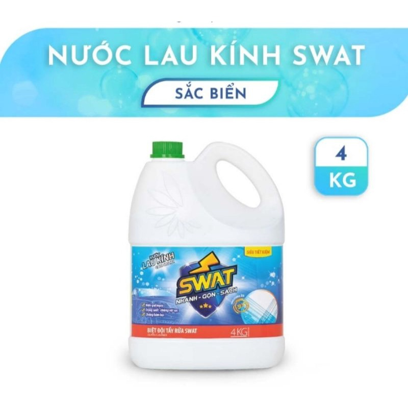 Nước lau kính hương biển xanh swat can 4kg - siêu tiết kiệm
