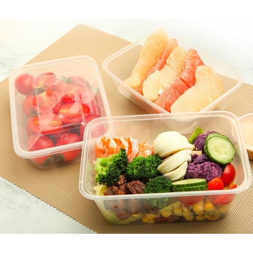 Lốc 10 hộp nhựa đựng thực phẩm chữ nhật có nắp Microwave trong suốt - dung tích 1000ml.