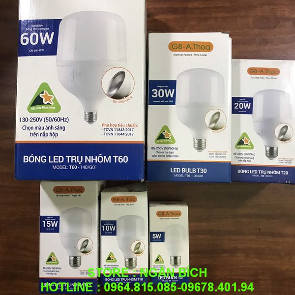 Bóng đèn , bóng điện LED BULB TRỤ 5W 10W 15W 20W 30W 40W 50W 60W G8 tiết kiệm điện
