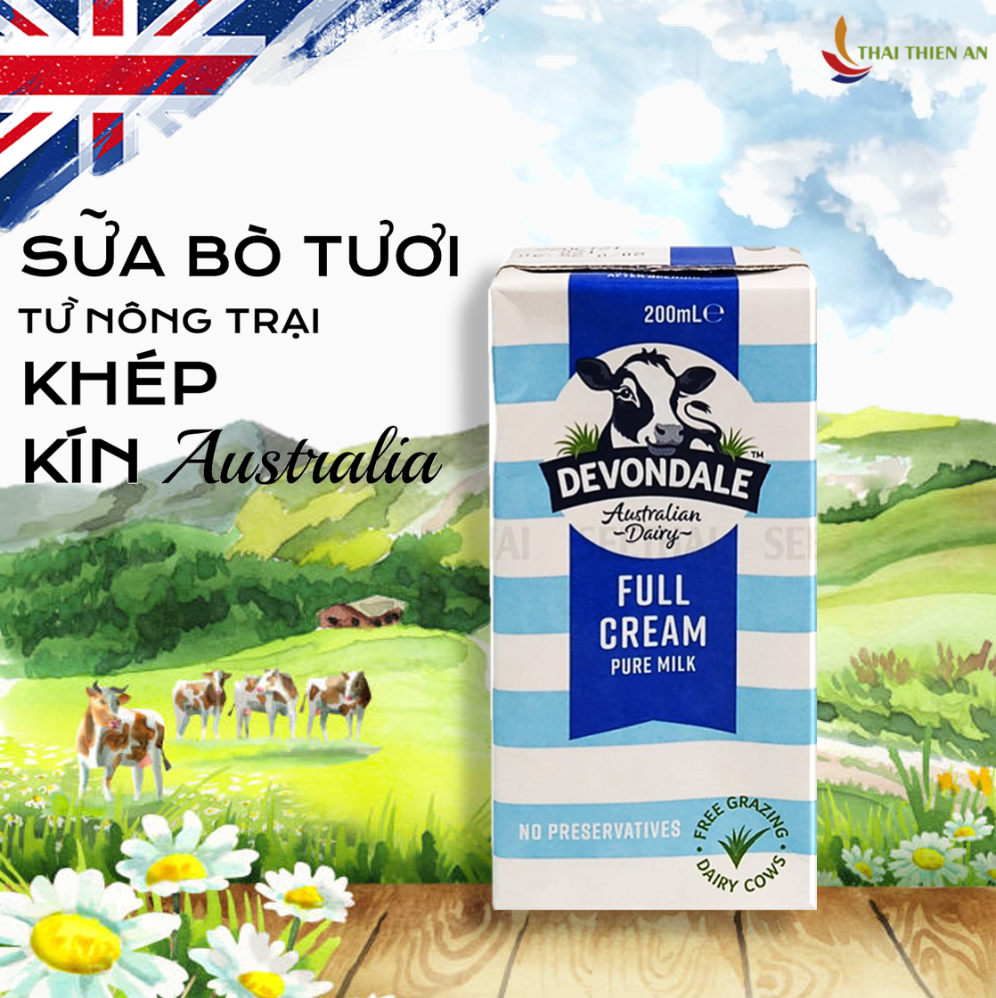 [HCM] Sữa tươi nguyên kem DEVONDALE Australia 200ml - sữa bò không chất bảo quản - hộp - Full cream milk