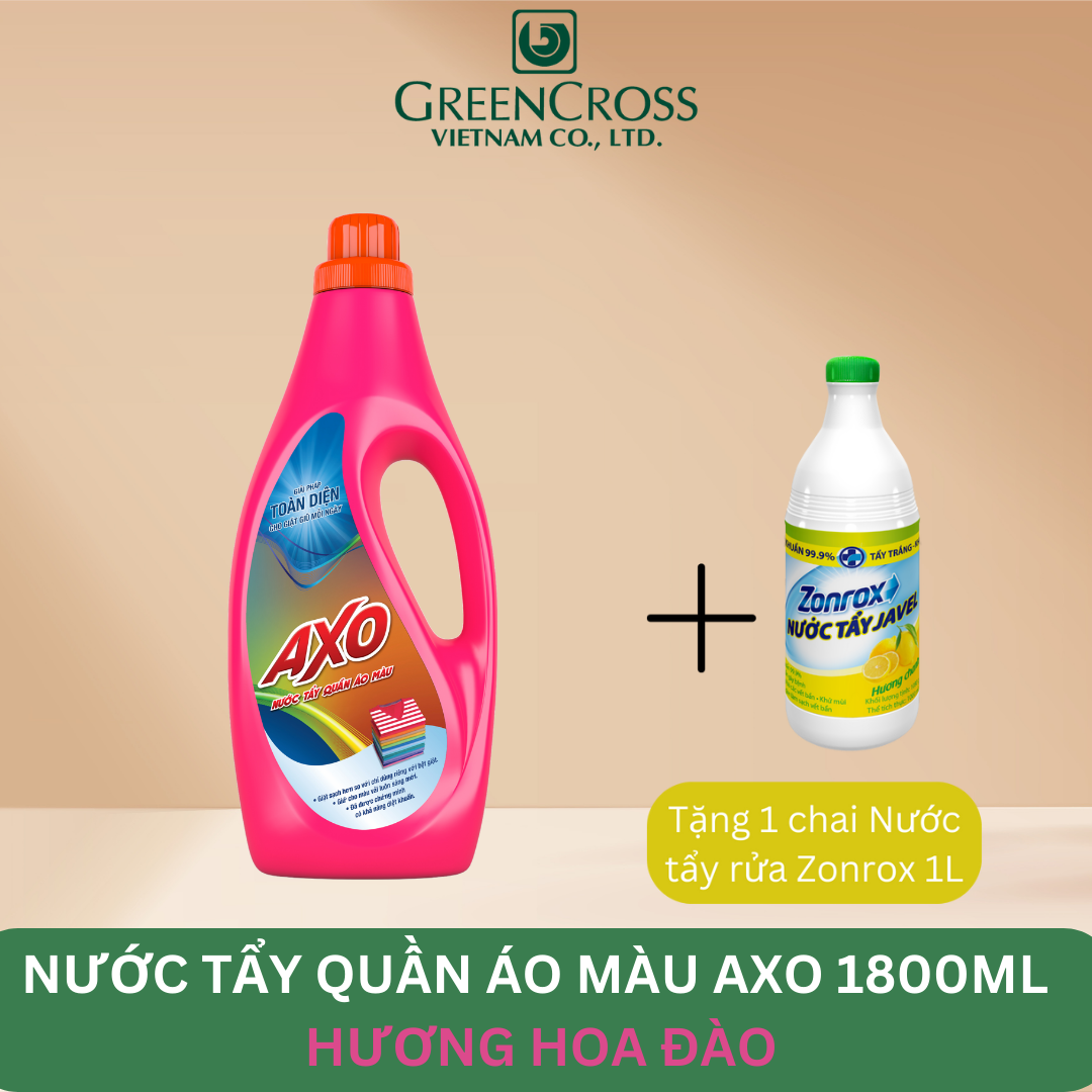 Nước tẩy quần áo màu AXO đánh bay vết bẩn chai 1,8 Lít lưu hương thơm mát