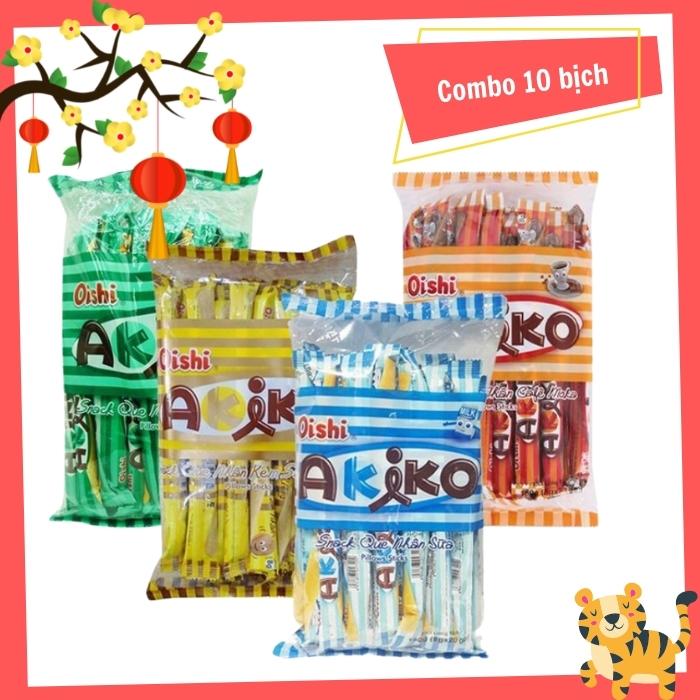 10 Bịch bánh que Akiko. Mỗi bịch gồm 20 que bánh ống nhân kem Akiko của oshi có 6 vị - Đồ Ăn Vặt Giá Rẻ