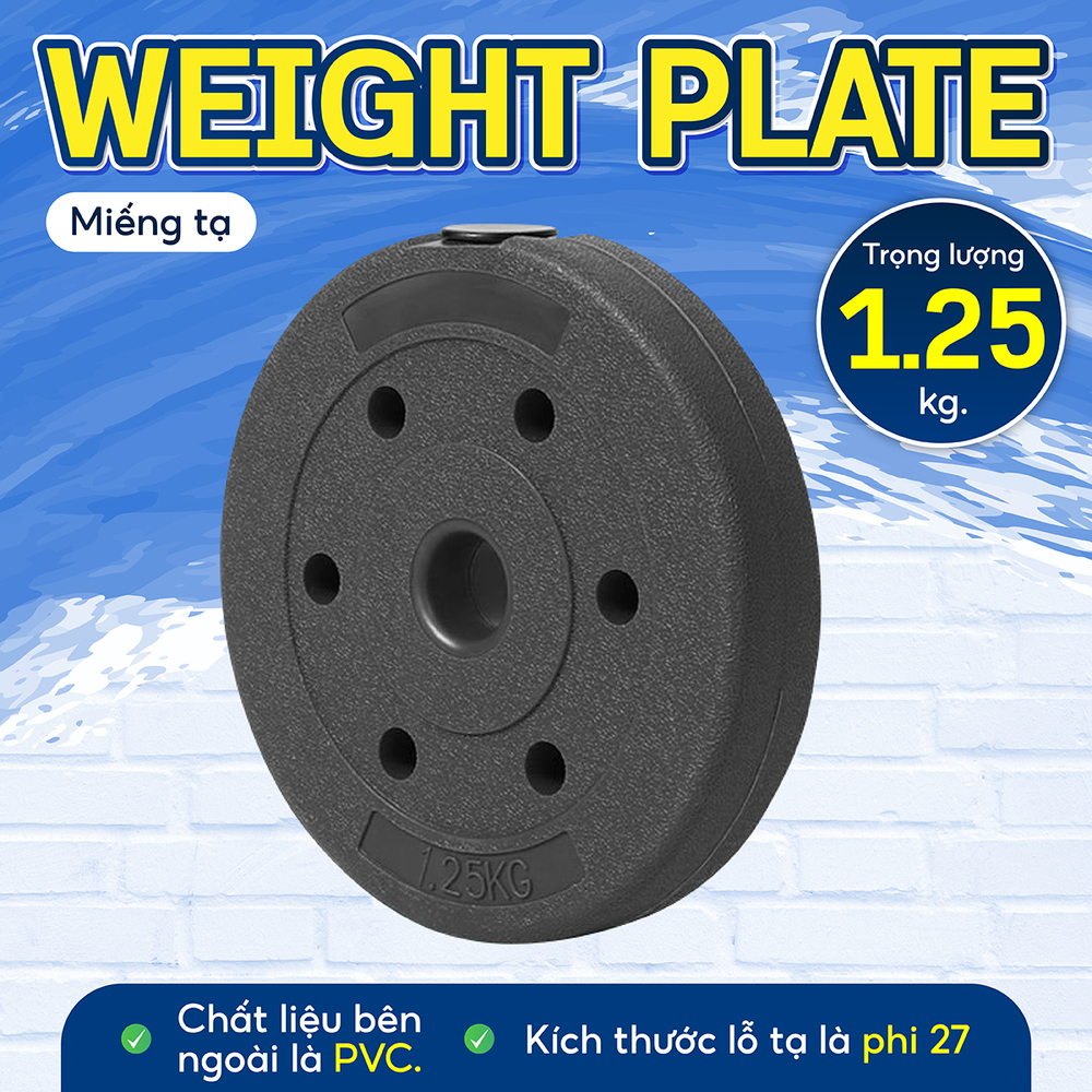 BG - Tạ miếng Pvc đặc ruột tạ bánh nhựa tạ đĩa 1,25KG đặc ruột