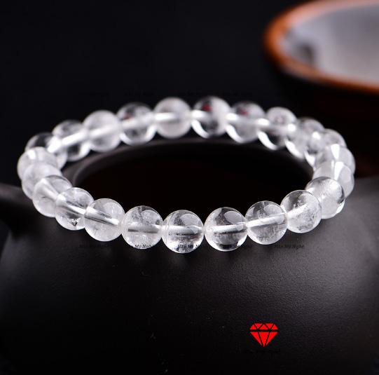 Vòng tay đá thạch anh trắng 8mm tự nhiên tự nhiên- chuẩn A