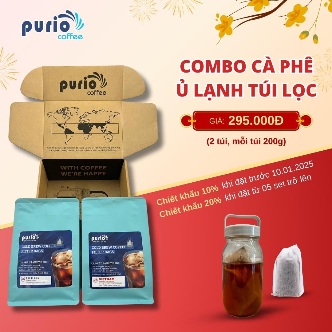 Cà phê đặc sản - Combo TẾT 2026 Cold Brew Túi Lọc (2 túi x 200g) tiện lợi - Purio Coffee (Combo 2)