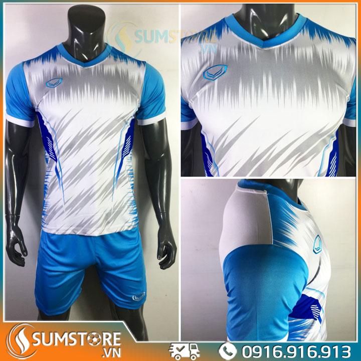 Áo Đá Bóng Thể Thao Không Logo CD Grand Xanh Trắng - Áo Bóng Đá Mới 2020