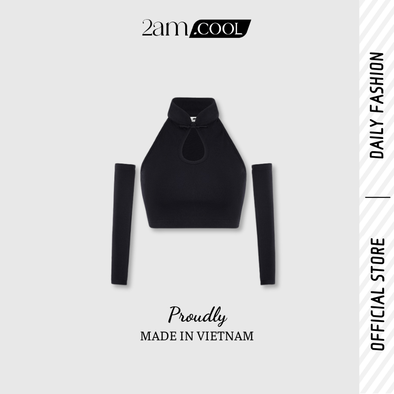 Áo croptop tay dài cutout chất liệu cotton co giãn 2am