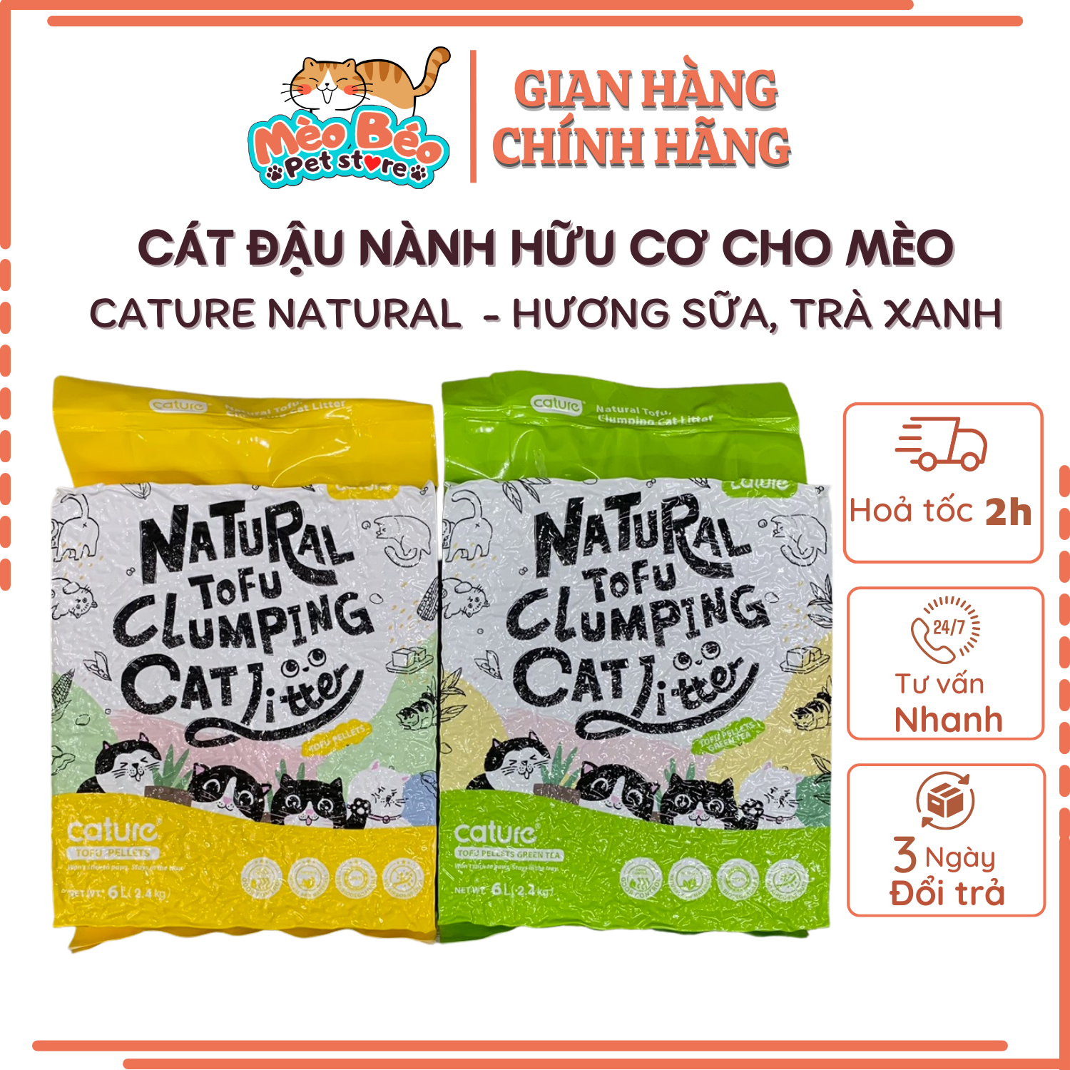 Cát đậu nành cho mèo Cature Tofu - hương Sữa, trà xanh 6L