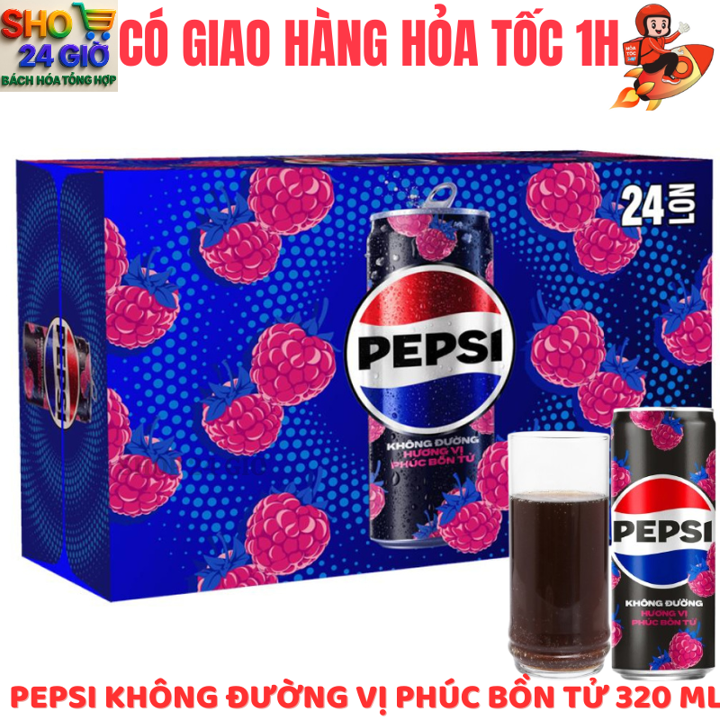 [ CHỈ GIAO CHO ĐƠN HỎA TỐC Ở HCM ] nước ngọt có ga Pepsi không đường vị phúc bồn tử lon 320ml