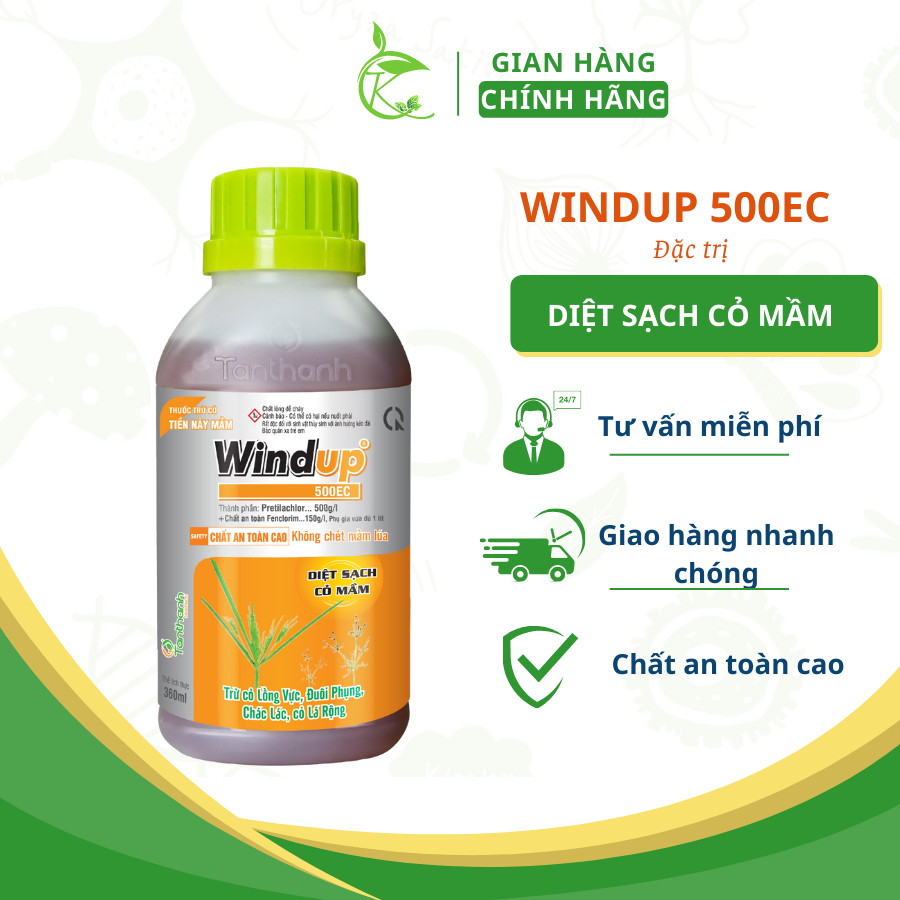 Chế phẩm xử lý cỏ trước nảy mầm - windup 500ec, an toàn cho mầm lúa