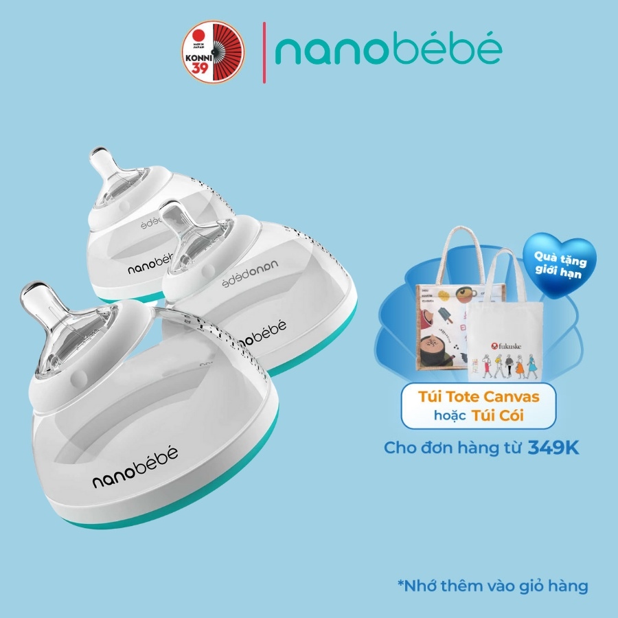 ㍿✷ Bình sữa Nanobebe 150ml cổ rộng núm silicon không chưa BPA hình bầu ngực mẹ
