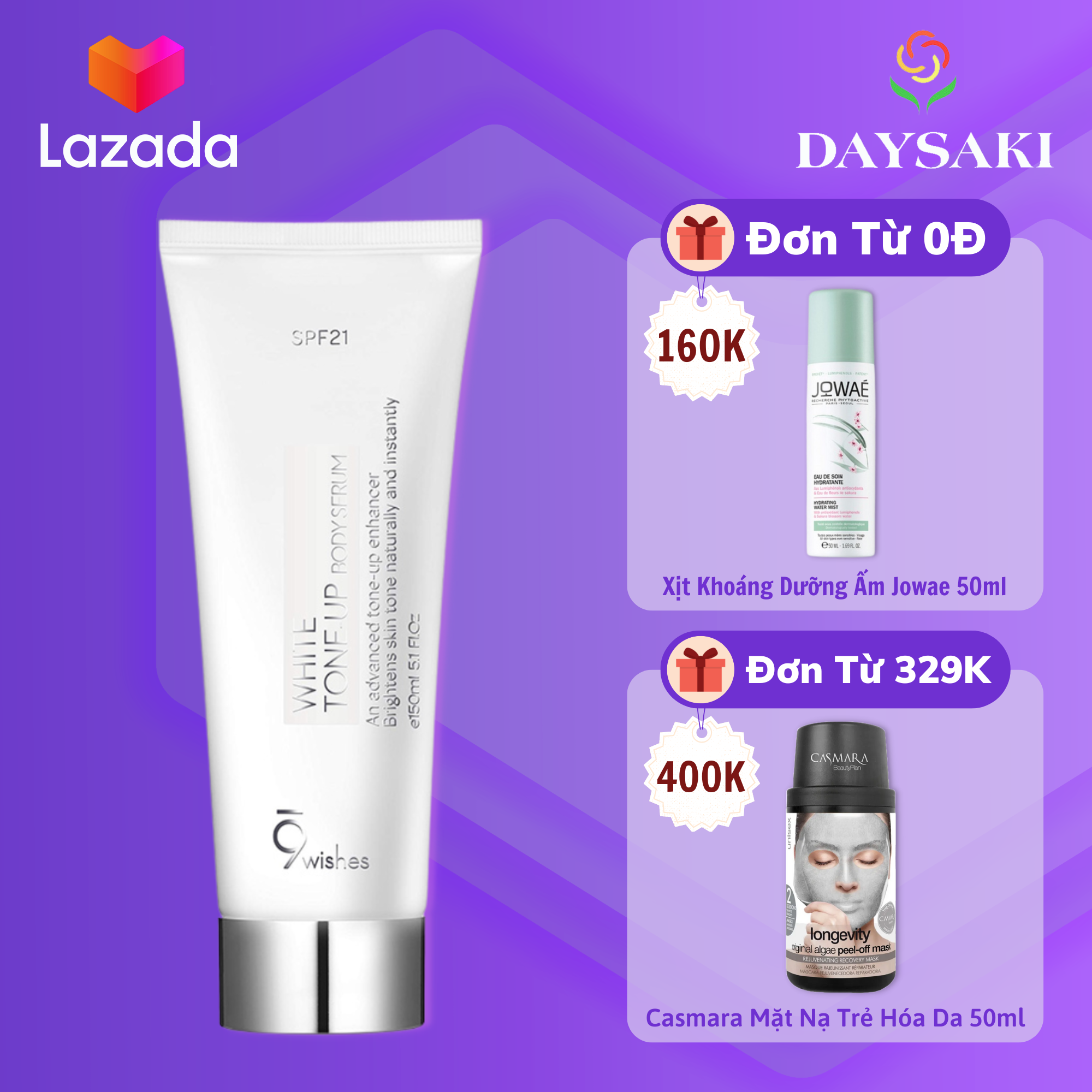 9wishes kem dưỡng nâng tone, sáng da toàn thân white tone-up body serum 150ml
