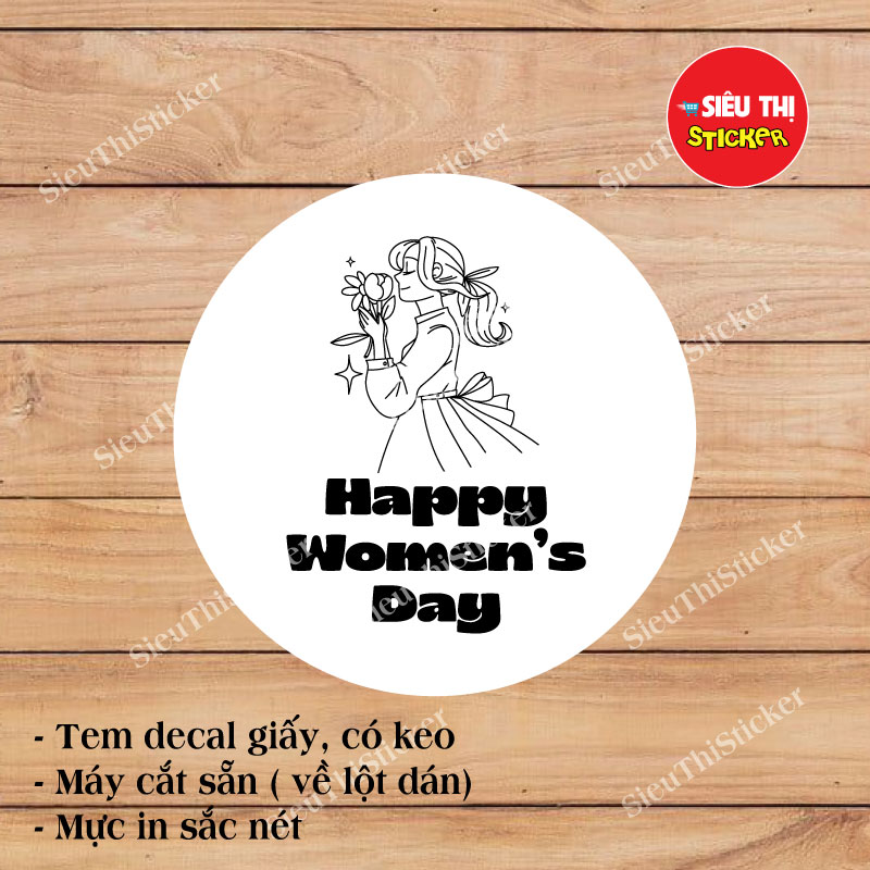 Combo tem giấy dán chữ Happy womens day, tem dán 8/3, 20/10 dùng trang trí bó hoa, quà tặng, thiệp