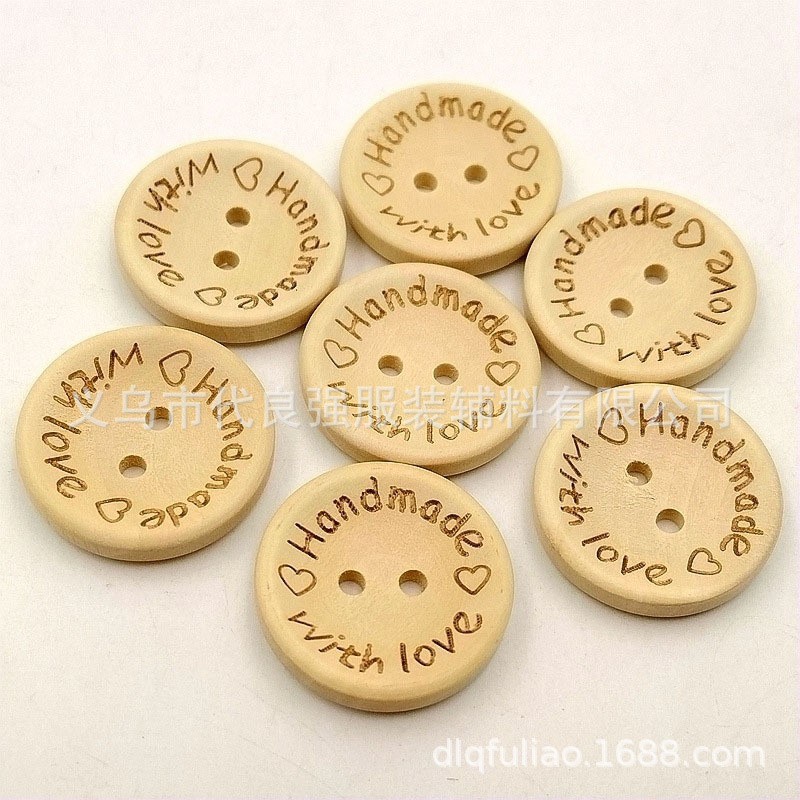 Cúc Gỗ Tròn Viễn Chữ Handmade size 15mm