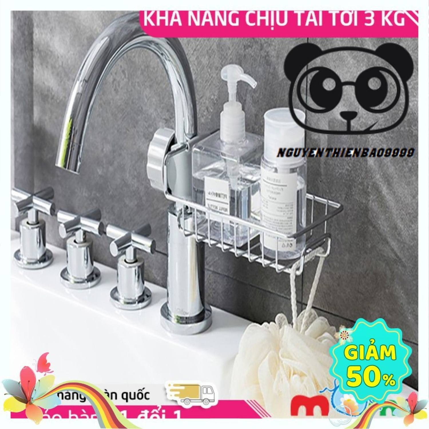Khay inox gắn vòi rữa chén, kệ giá treo để đồ, dụng cụ đa năng tiện dụng