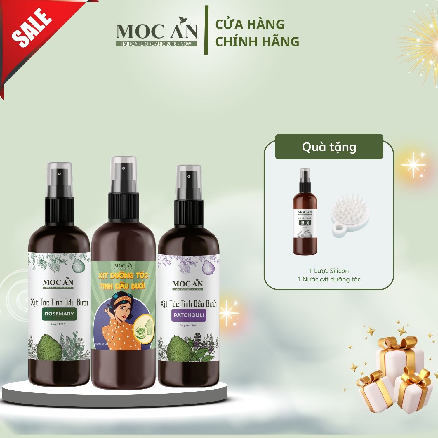Combo Xịt Bưởi Tinh Dầu Rosemary & Xịt Bưởi Tinh Dầu Vỏ Bưởi Da Xanh & Xịt Tinh Dầu Bưởi Patcholi 120ml Mộc Ân Haircare hỗ trợ kích mọc, giảm rụng, lên tóc con, giảm tình trạng khô xơ Dưỡng Tóc
