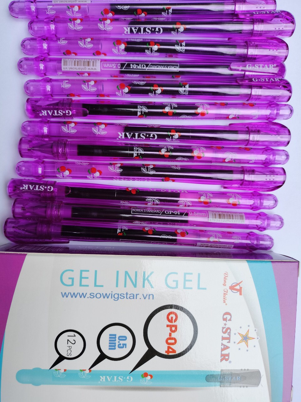 12 CÂY Bút viết gel TÍM Gstar GP-04 đầu bi 0.5mm nét đều, không lem, không tắt mực