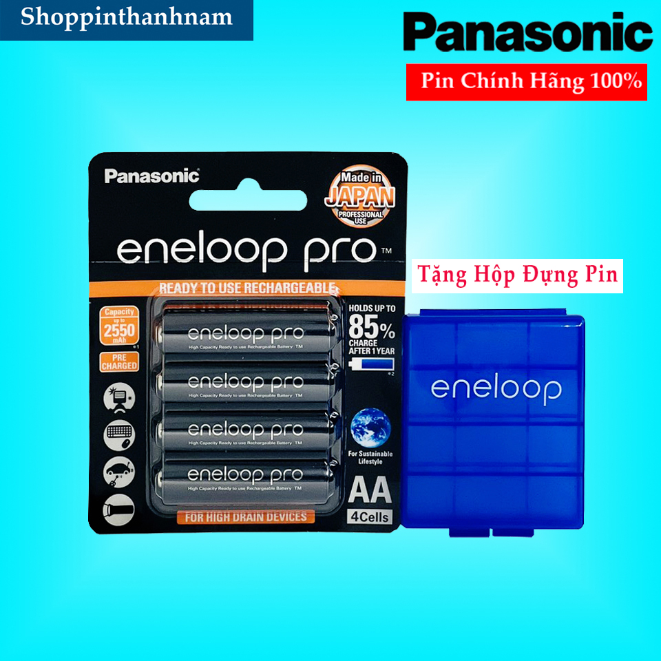 Pin Sạc Eneloop Panasonic Pro 2550mAh Vỉ 4 Viên Chính Hãng - Tặng Hộp Đựng Pin Eneloop Xanh