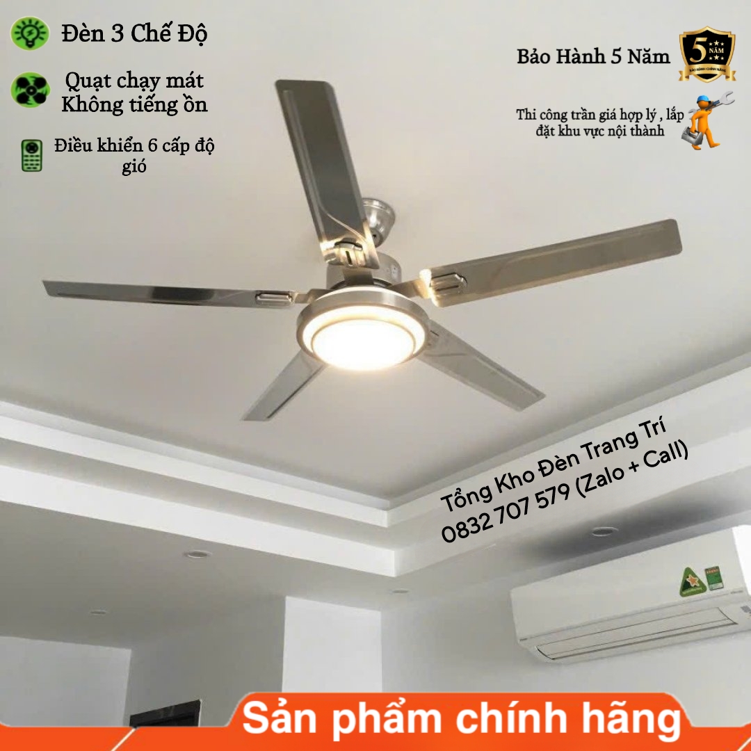 Quạt Trần Đèn Quạt Trần 5 Cánh 8008 6 Cấp Độ Gió 3 Chế Độ Đèn Điều Khiển Từ Xa