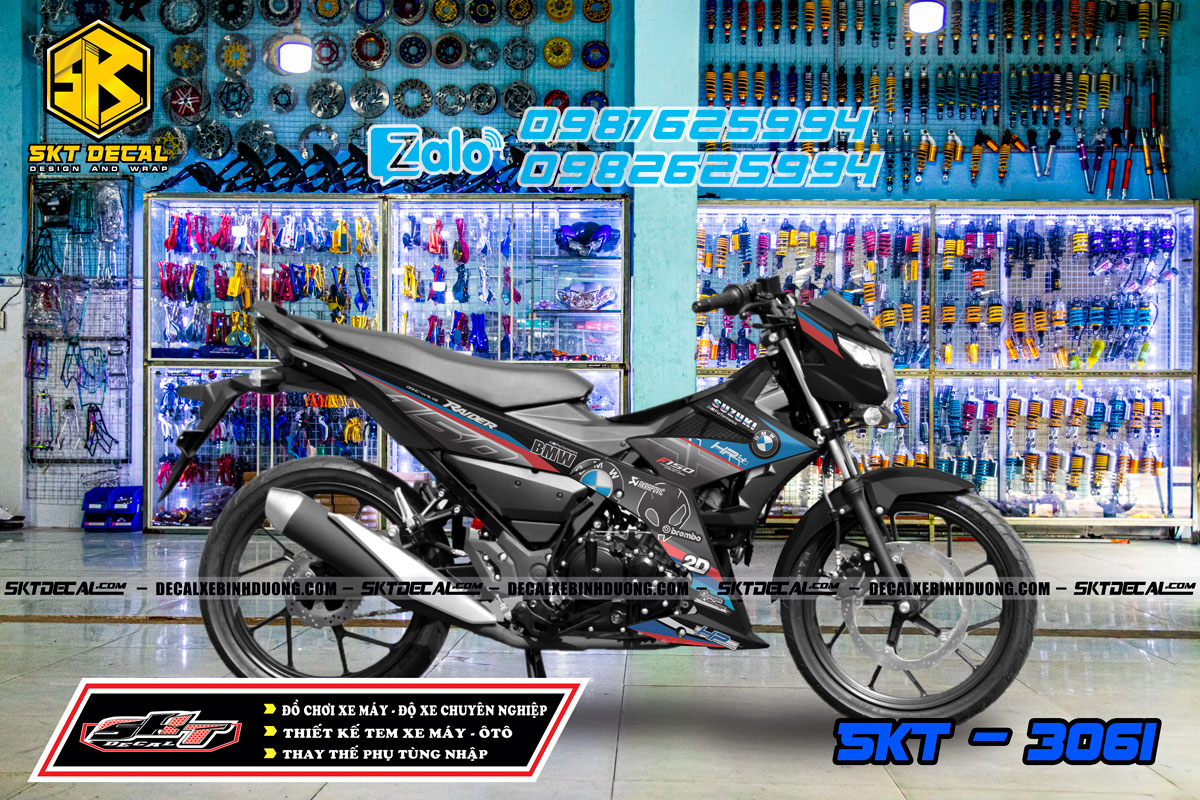 Tem rời xe satria đen xanh đỏ bmw hp4 3061