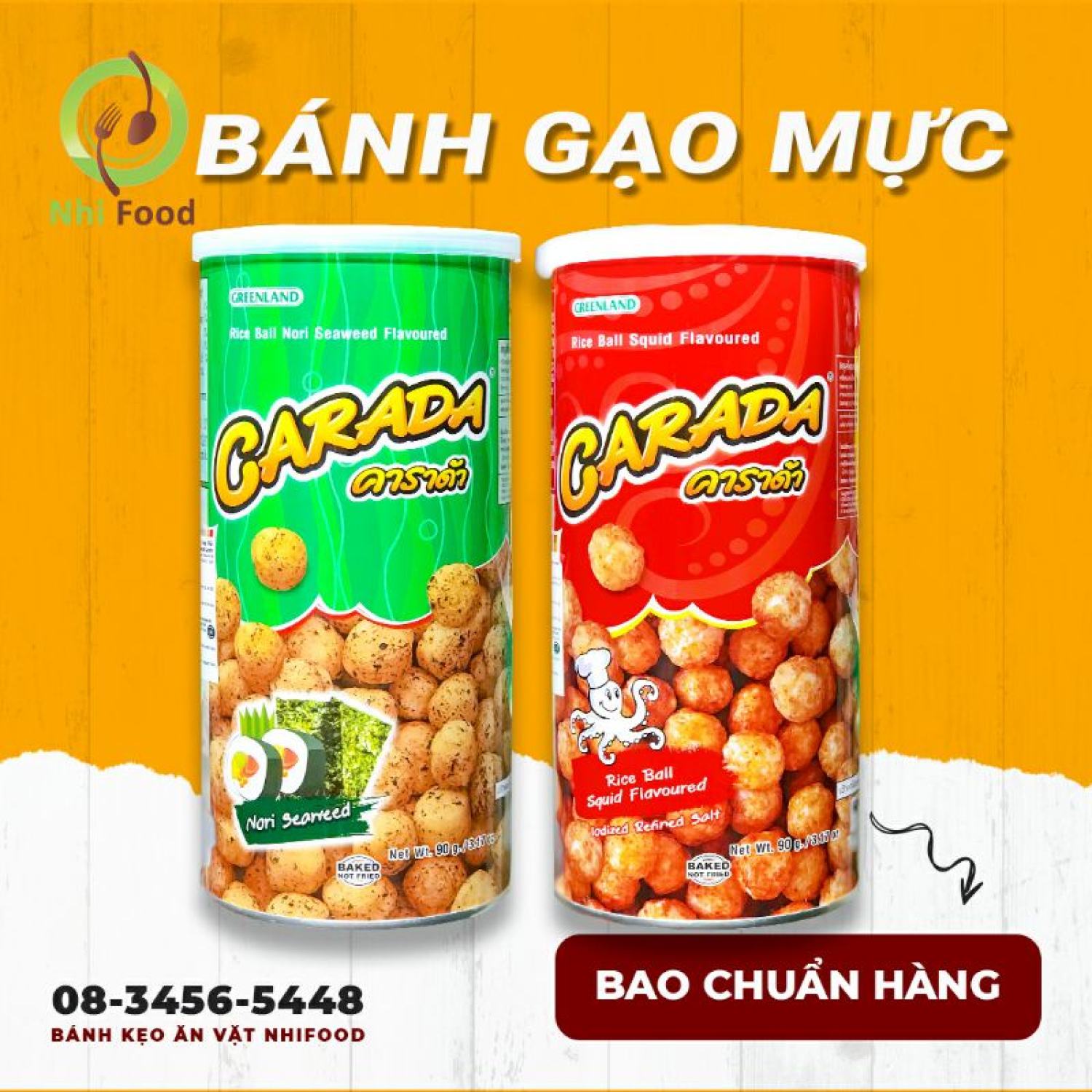 Snack gạo lon carada vị mực và vị rong biển, lon 90g