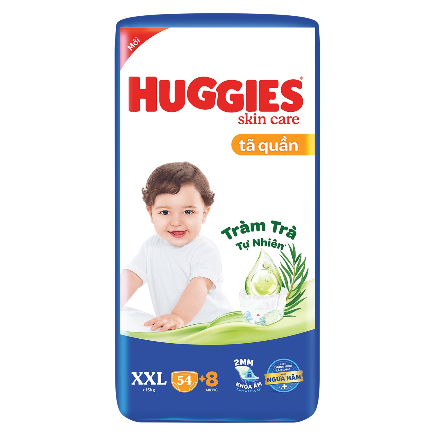 Tã quần Huggies  Dry Size  XL60 / XXL54miếng Tặng kèm 8miếng Bỉm quần Huggies mới tinh chất tràm trà năm 2024