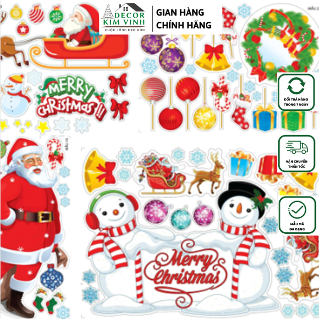 Decal trang trí noel dán kính Decor Kim Vinh dán tường NHIỀU MẪU ĐẸP