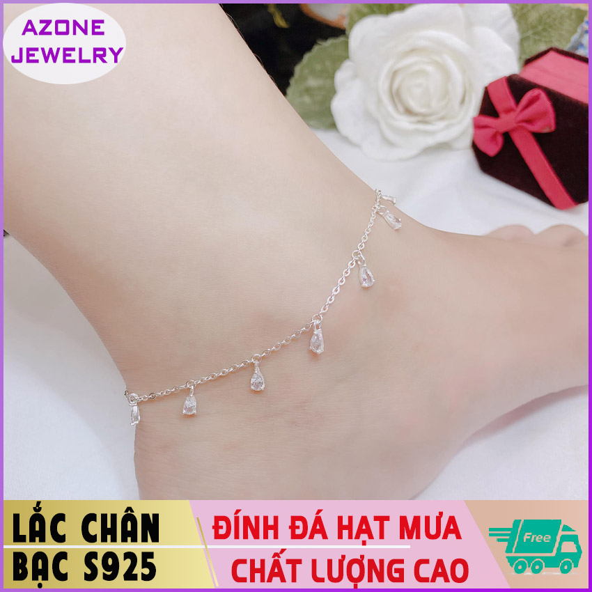 Lắc chân | Lắc chân bạc | Lắc chân nữ đính đá hình giọt nước Bạc S925 [FREESHIP] Hàng đẹp Khóa móc dễ dàng tháo lắp và tùy chỉnh kích thước #AZLC003 - Azone Jewelry