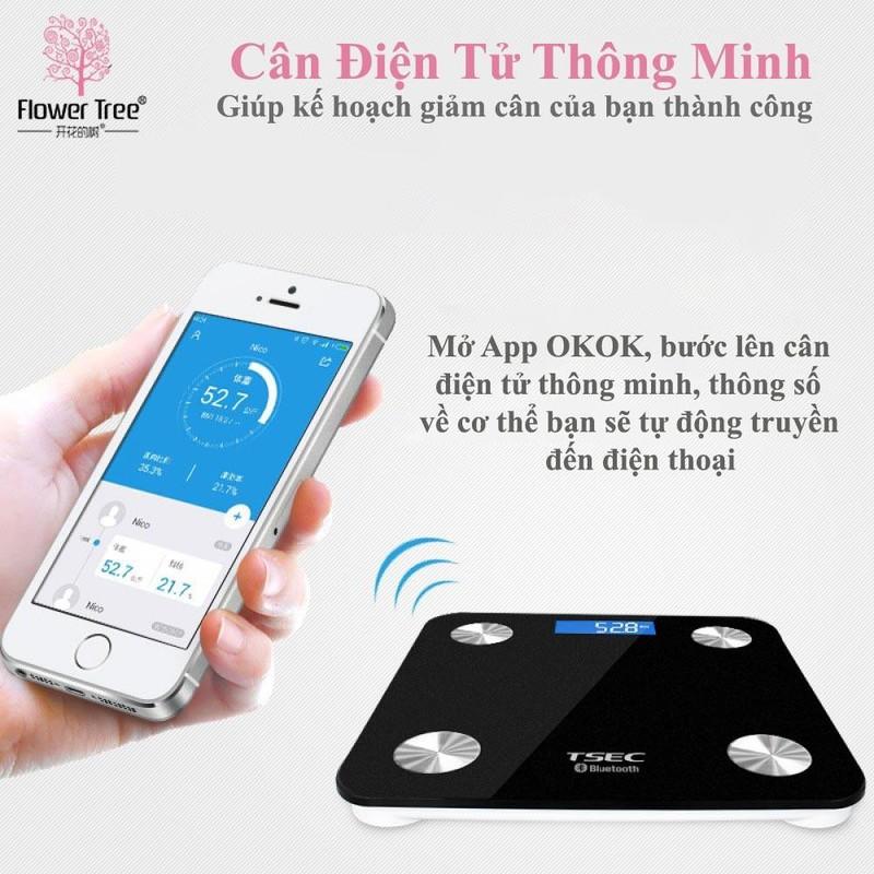 Cân điện tử thông minh phân tích lượng mỡ kết nối bluetooth màu đen