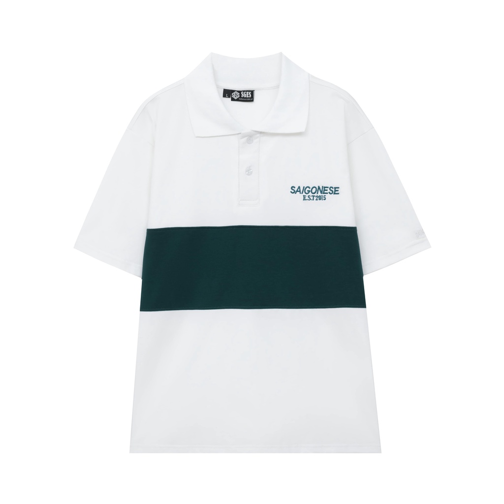 Áo Polo Unisex SAIGONESE Nam Nữ Form Rộng / Trắng Sọc Xanh