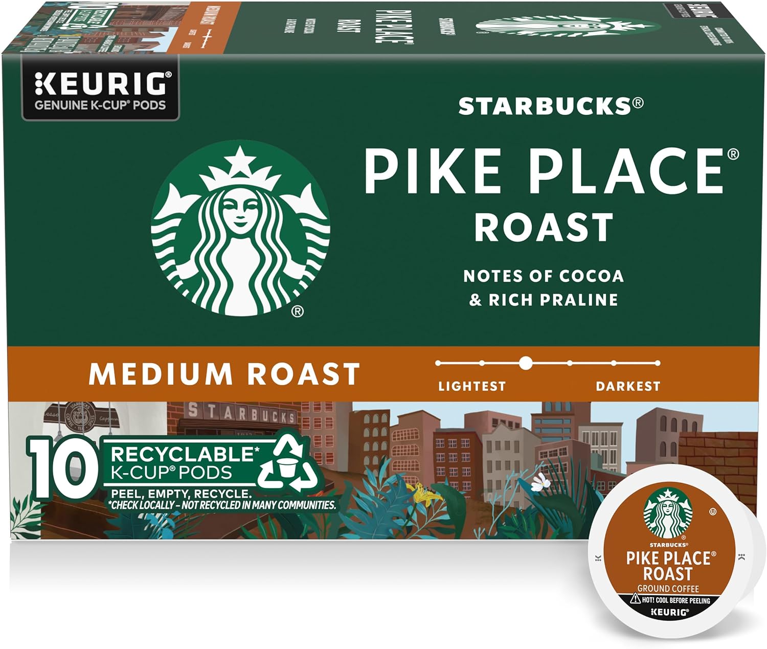 Hộp viên nén cà phê rang vừa Starbucks K-Cup Coffee Pods, Medium Roast Coffee, Pike Place Roast For Keurig Coffee Makers