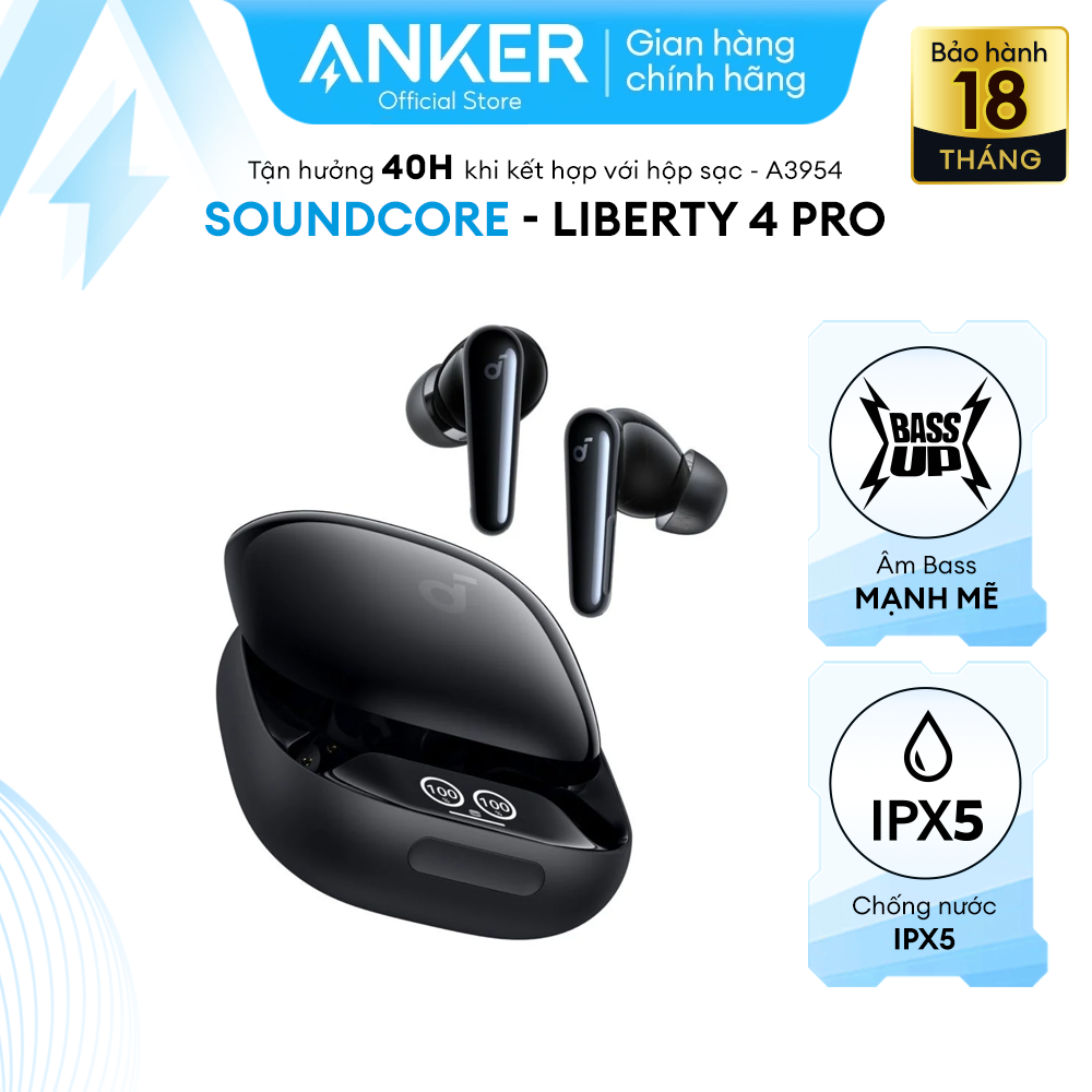 Tai nghe bluetooth TWS Soundcore Liberty 4 Pro | Chống ồn ANC 3.0 | Màn hình cảm ứng - A3954