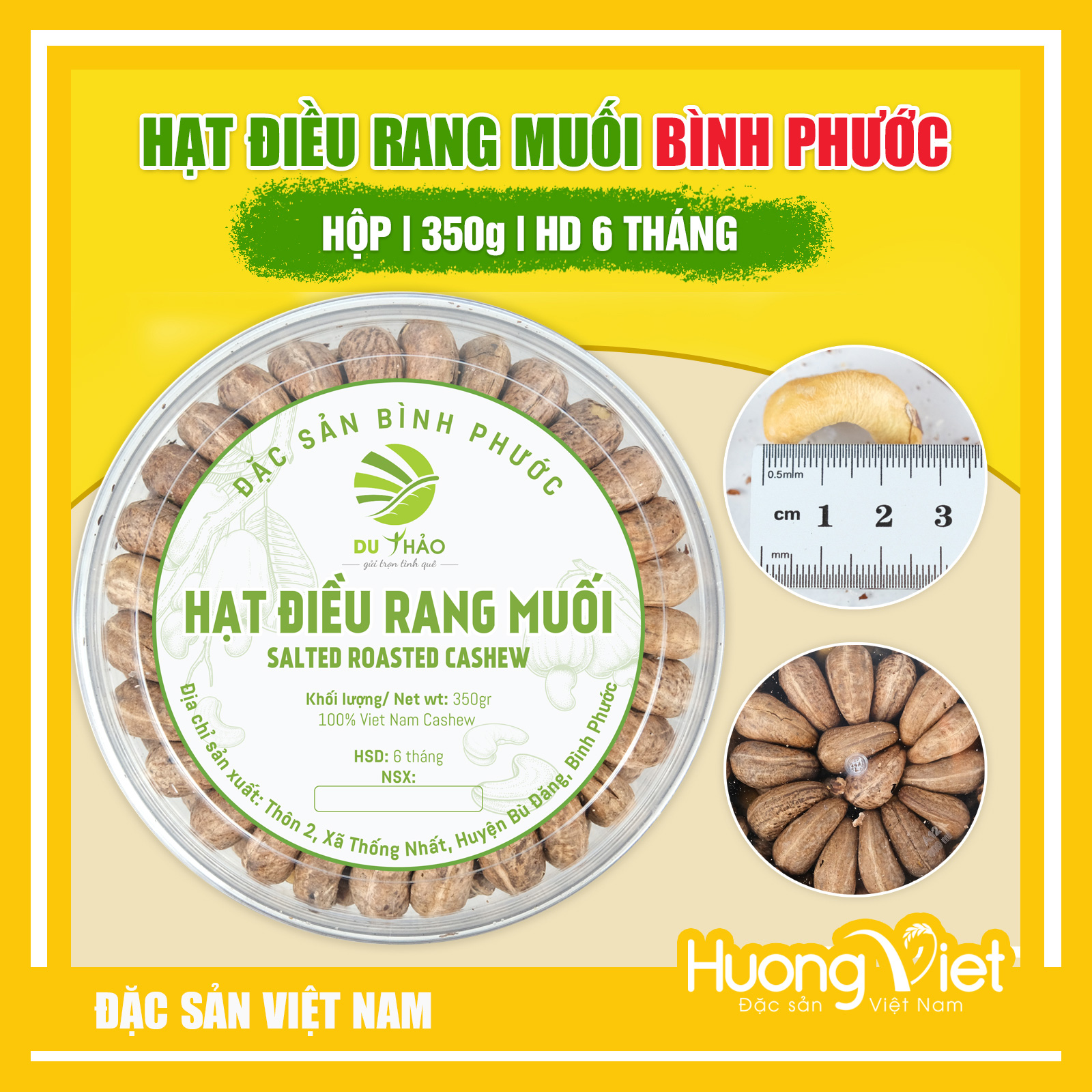 Binh Phuoc Salted Roasted Cashew Nuts, Whole Cashew Nuts, Grade 1, Large, Round, Crunchy, Sweet, Vietnamese Specialty Whole Cashew Nuts, Box of 350g