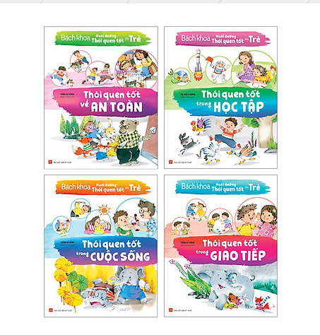 Sách Combo Bách Khoa Nuôi Dưỡng Thói Quen Tốt Cho Trẻ (4 Cuốn) (An toàn+ cuộc sống+học tập+ giao tiếp) - Mhbooks tặng bút
