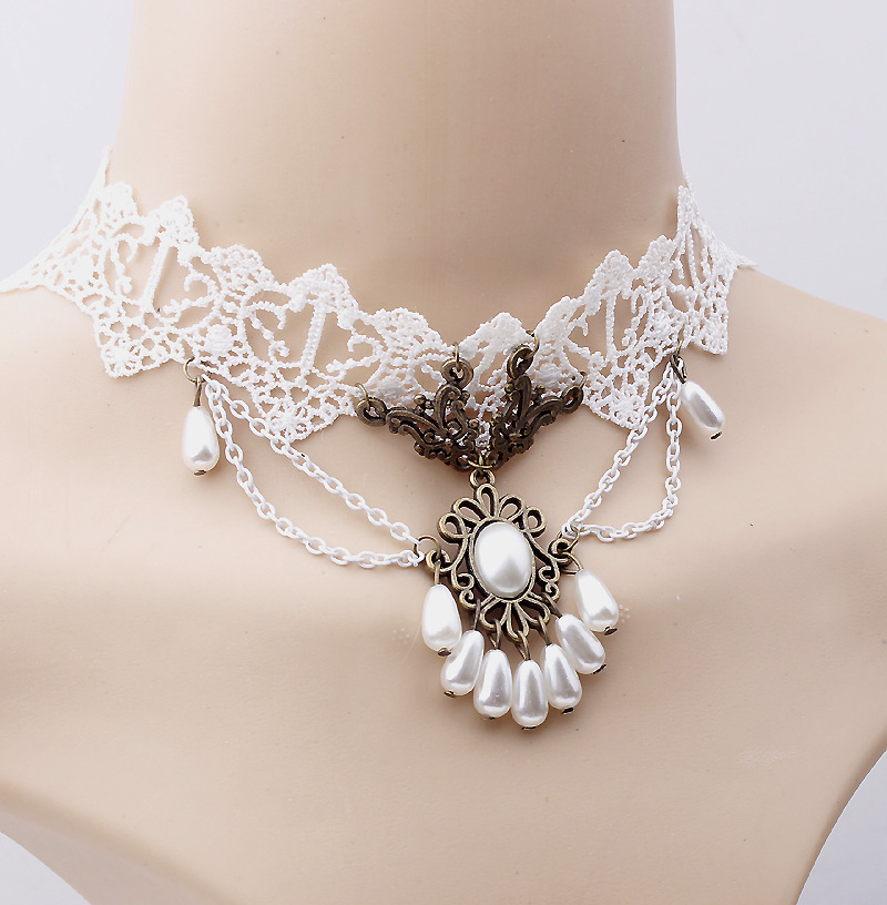 Combo vòng cổ choker và vòng tay choker ren trắng hàng xuất khẩu