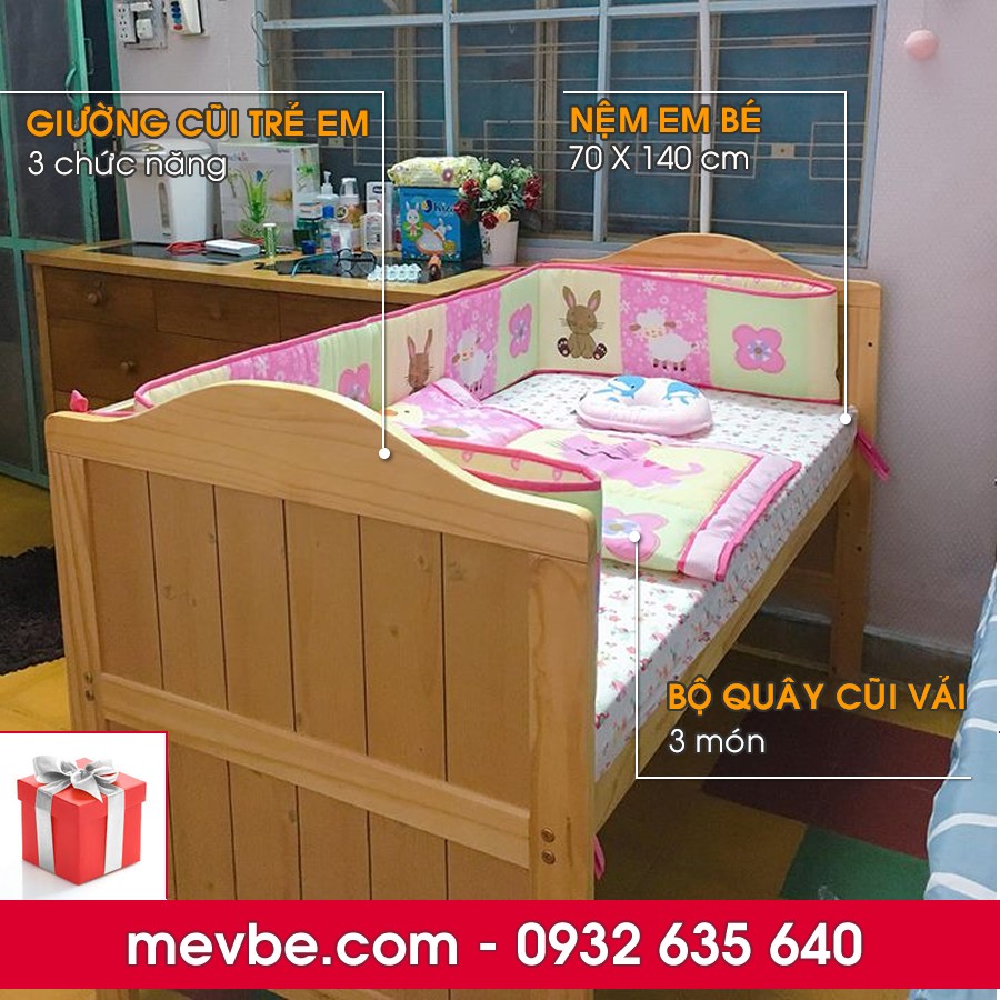 Cũi trẻ em 3 trong 1 Darling màu gỗ tự nhiên - Mẹ Vì Bé